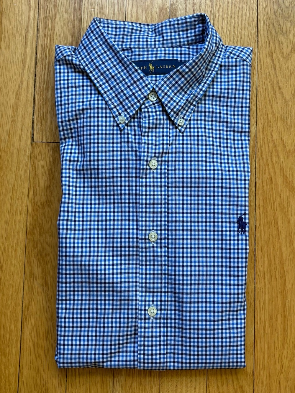 Polo Ralph Lauren Men’s Long Sleeve Dress Regular Fit Large White Blue Checks